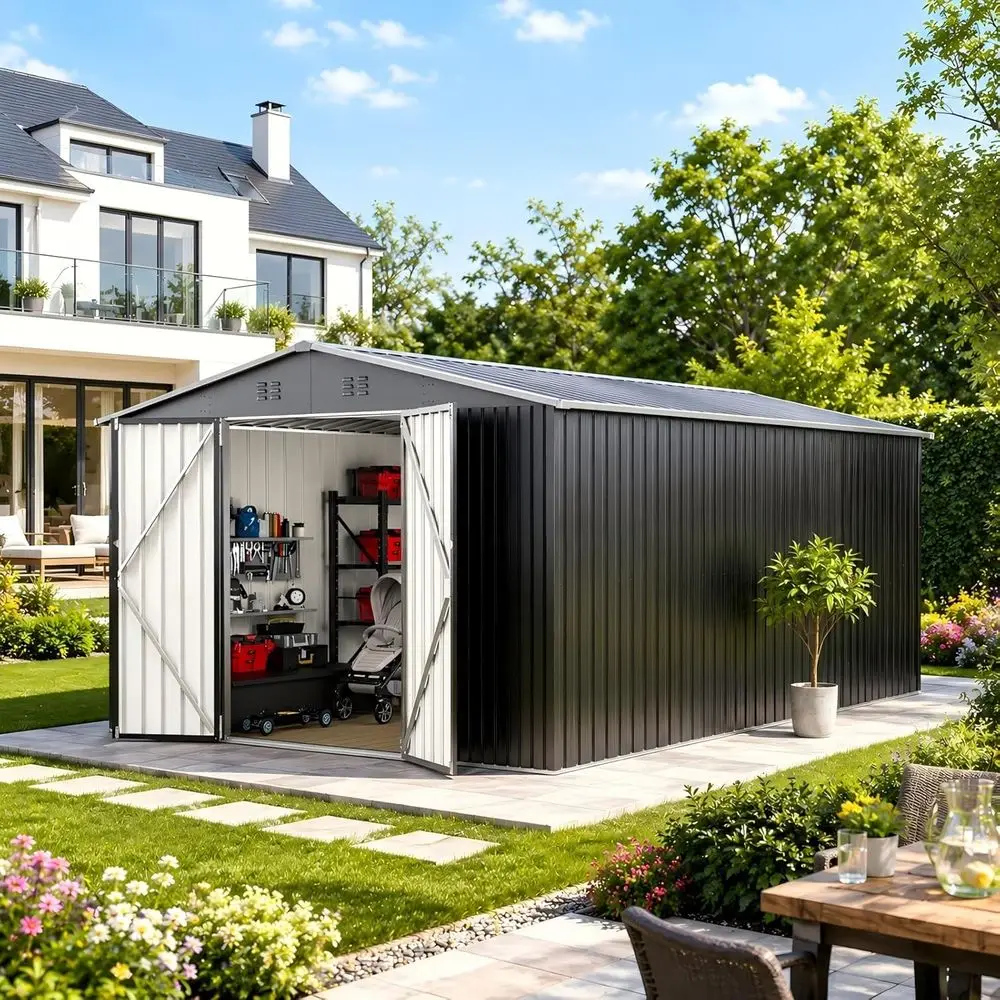 Garden Tools - Durable Metal Outdoor Storage Shed -