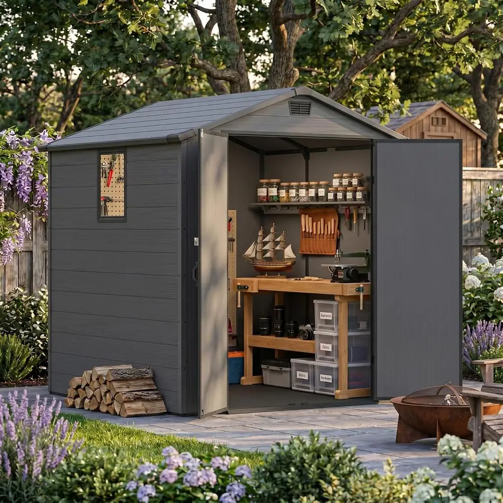 Garden Tools - 6x6 Plastic Storage Shed with Floor,