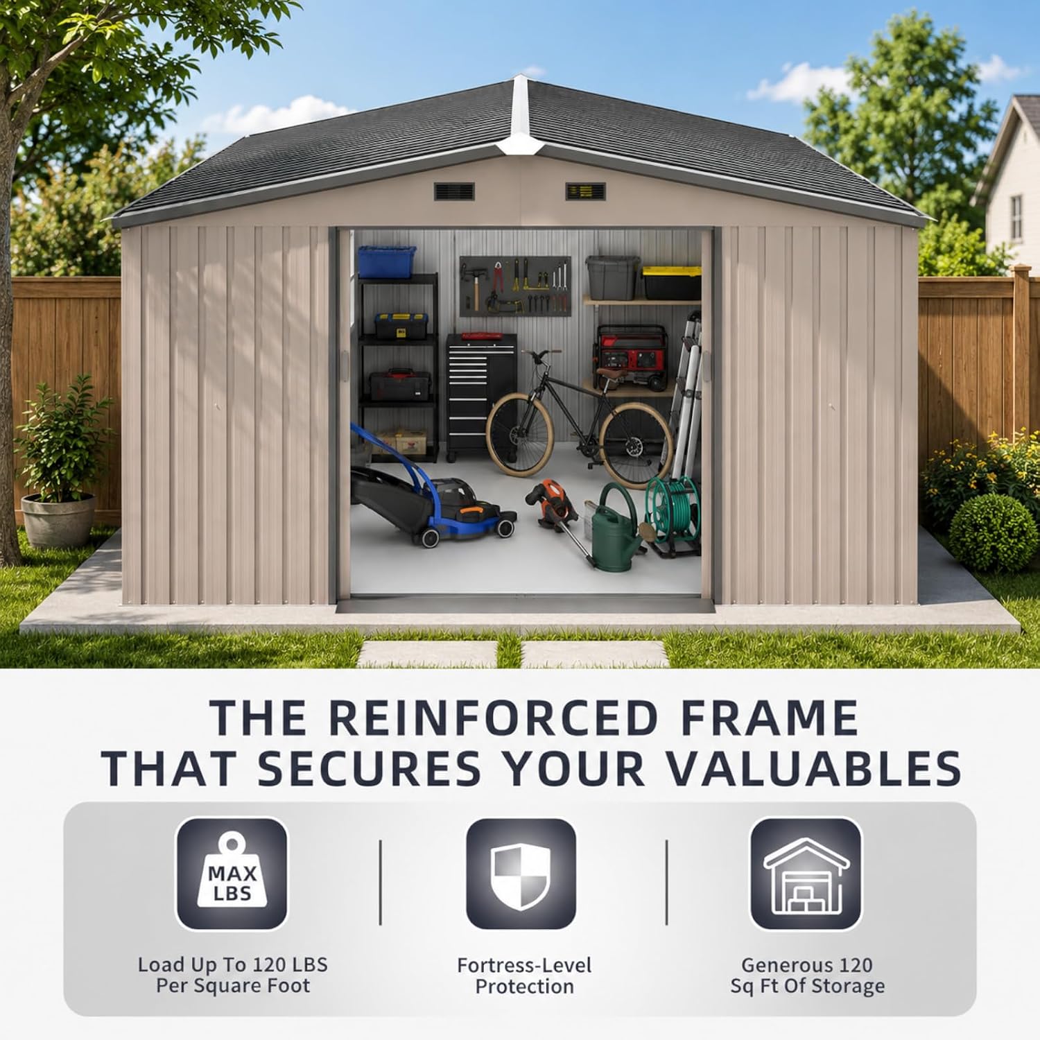 Metal Storage Shed 10x12FT Out - Garden Tools review and price