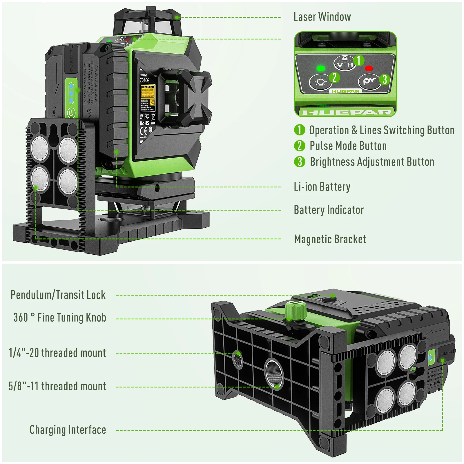 Huepar 704CG Digital 4D 16-Lin - Laser Level 16 Lines 4D Green review and price